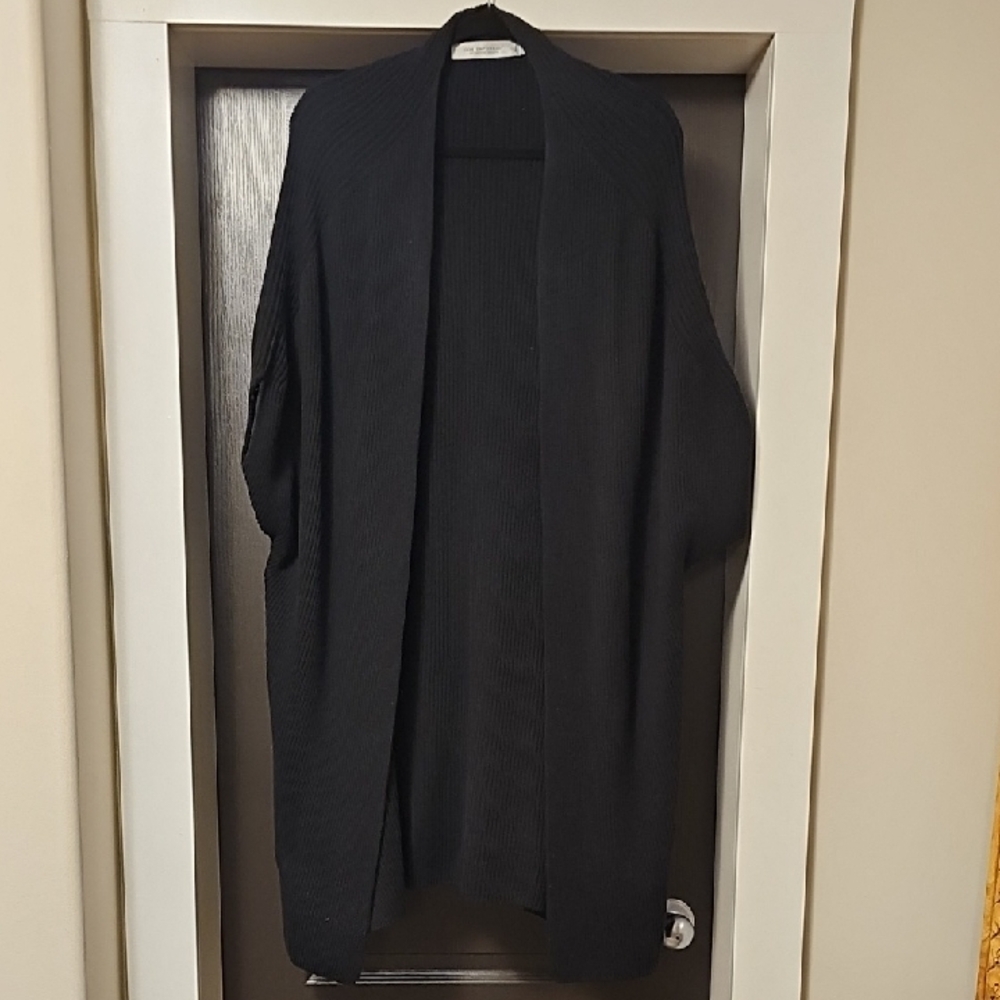 Black Ribbed Open Front Cardigan